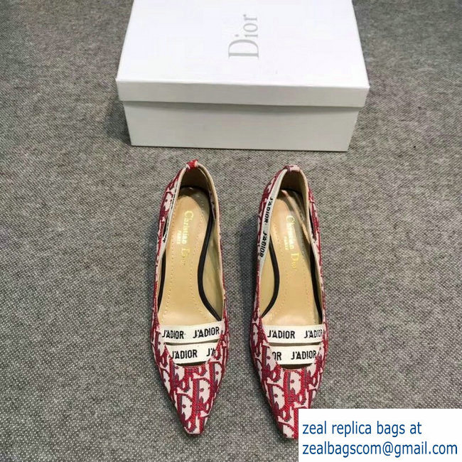 Dior Heel 6.5cm J'Adior And Double Ribbon Pumps In Obliuqe Jacquard Canvas Red 2019 - Click Image to Close