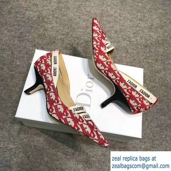 Dior Heel 6.5cm J'Adior And Double Ribbon Pumps In Obliuqe Jacquard Canvas Red 2019 - Click Image to Close