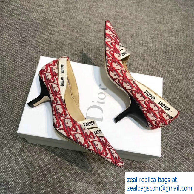 Dior Heel 6.5cm J'Adior And Double Ribbon Pumps In Obliuqe Jacquard Canvas Red 2019