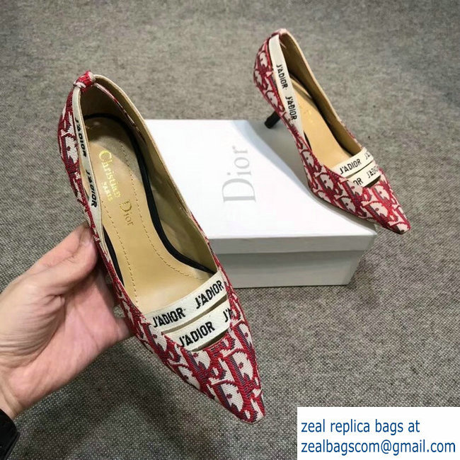 Dior Heel 6.5cm J'Adior And Double Ribbon Pumps In Obliuqe Jacquard Canvas Red 2019