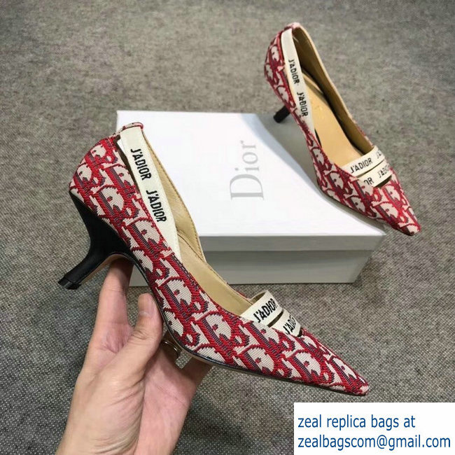 Dior Heel 6.5cm J'Adior And Double Ribbon Pumps In Obliuqe Jacquard Canvas Red 2019