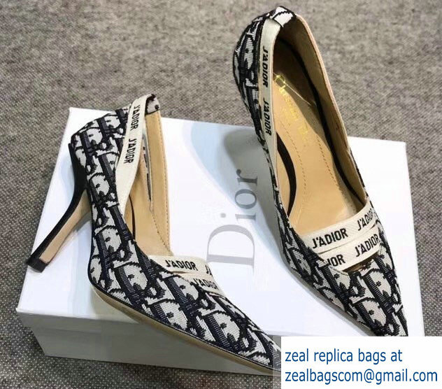 Dior Heel 9.5cm J'Adior And Double Ribbon Pumps In Obliuqe Jacquard Canvas Black 2019 - Click Image to Close