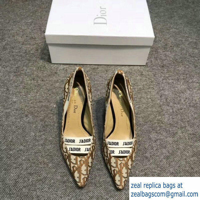 Dior Heel 9.5cm J'Adior And Double Ribbon Pumps In Obliuqe Jacquard Canvas Brown 2019 - Click Image to Close