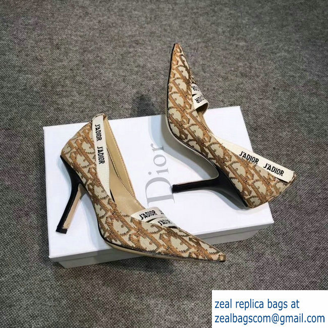 Dior Heel 9.5cm J'Adior And Double Ribbon Pumps In Obliuqe Jacquard Canvas Brown 2019 - Click Image to Close