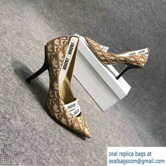 Dior Heel 9.5cm J'Adior And Double Ribbon Pumps In Obliuqe Jacquard Canvas Brown 2019