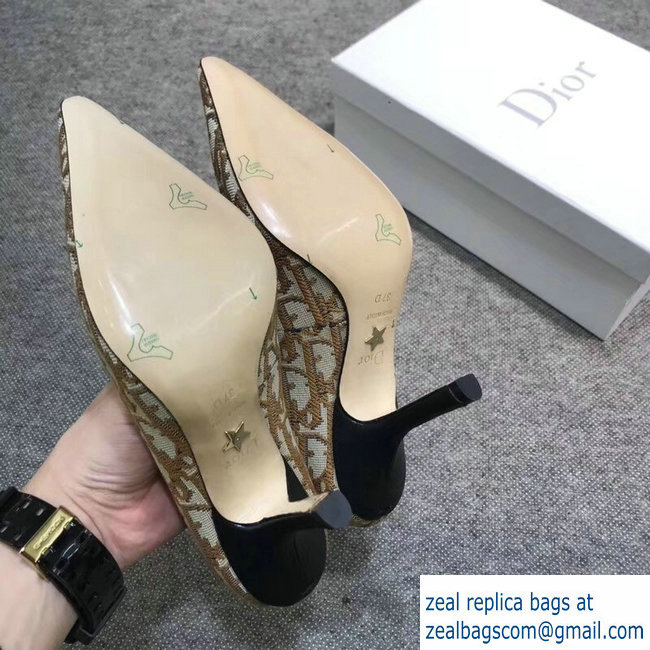 Dior Heel 9.5cm J'Adior And Double Ribbon Pumps In Obliuqe Jacquard Canvas Brown 2019 - Click Image to Close