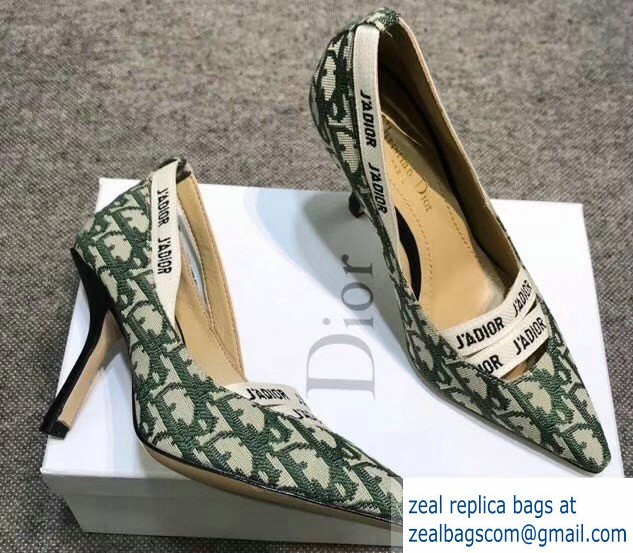 Dior Heel 9.5cm J'Adior And Double Ribbon Pumps In Obliuqe Jacquard Canvas Green 2019 - Click Image to Close