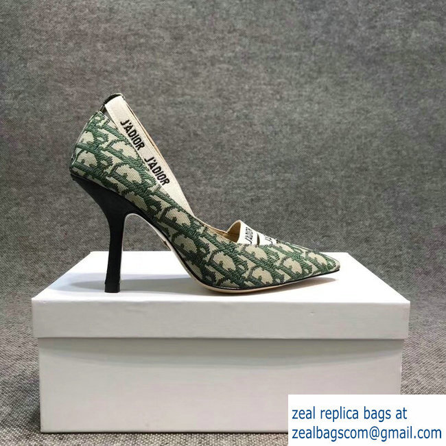 Dior Heel 9.5cm J'Adior And Double Ribbon Pumps In Obliuqe Jacquard Canvas Green 2019 - Click Image to Close