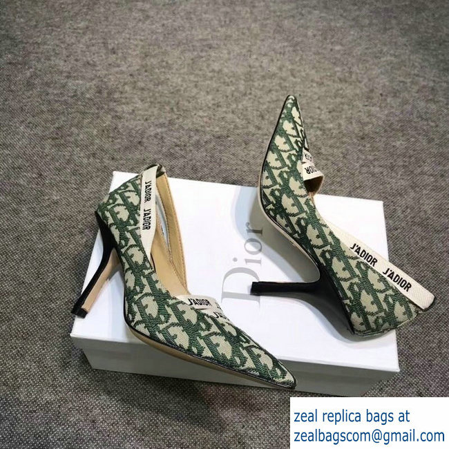 Dior Heel 9.5cm J'Adior And Double Ribbon Pumps In Obliuqe Jacquard Canvas Green 2019 - Click Image to Close