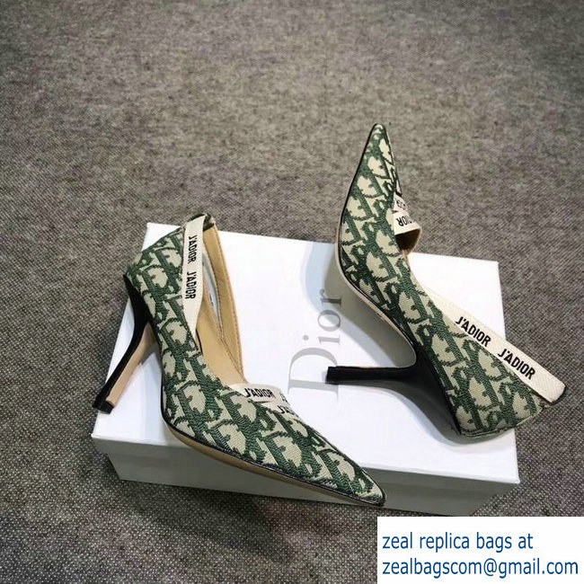 Dior Heel 9.5cm J'Adior And Double Ribbon Pumps In Obliuqe Jacquard Canvas Green 2019