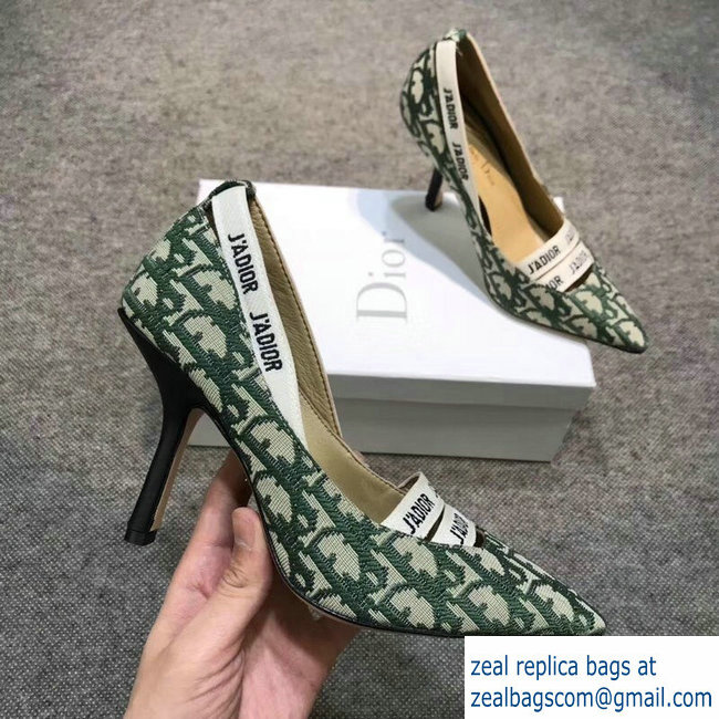 Dior Heel 9.5cm J'Adior And Double Ribbon Pumps In Obliuqe Jacquard Canvas Green 2019