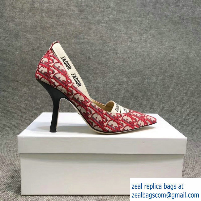 Dior Heel 9.5cm J'Adior And Double Ribbon Pumps In Obliuqe Jacquard Canvas Red 2019 - Click Image to Close