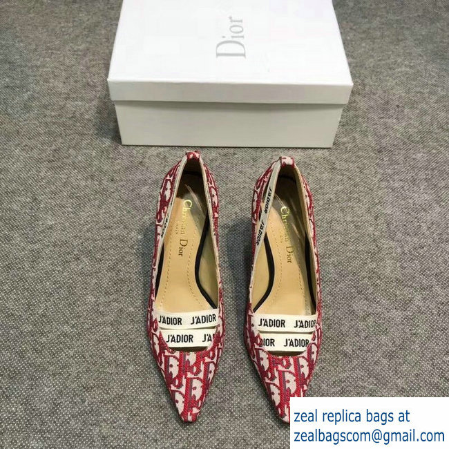 Dior Heel 9.5cm J'Adior And Double Ribbon Pumps In Obliuqe Jacquard Canvas Red 2019