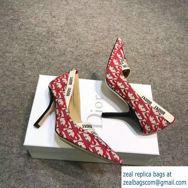 Dior Heel 9.5cm J'Adior And Double Ribbon Pumps In Obliuqe Jacquard Canvas Red 2019