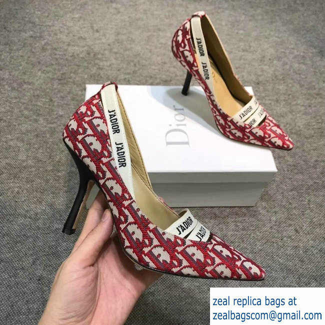 Dior Heel 9.5cm J'Adior And Double Ribbon Pumps In Obliuqe Jacquard Canvas Red 2019