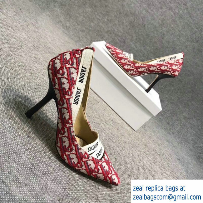 Dior Heel 9.5cm J'Adior And Double Ribbon Pumps In Obliuqe Jacquard Canvas Red 2019