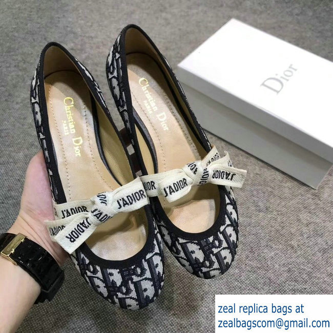 Dior J'Adior And Bow Ribbon Ballet Pumps In Obliuqe Jacquard Canvas Black 2019