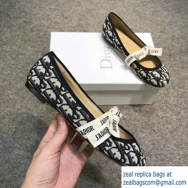 Dior J'Adior And Bow Ribbon Ballet Pumps In Obliuqe Jacquard Canvas Black 2019