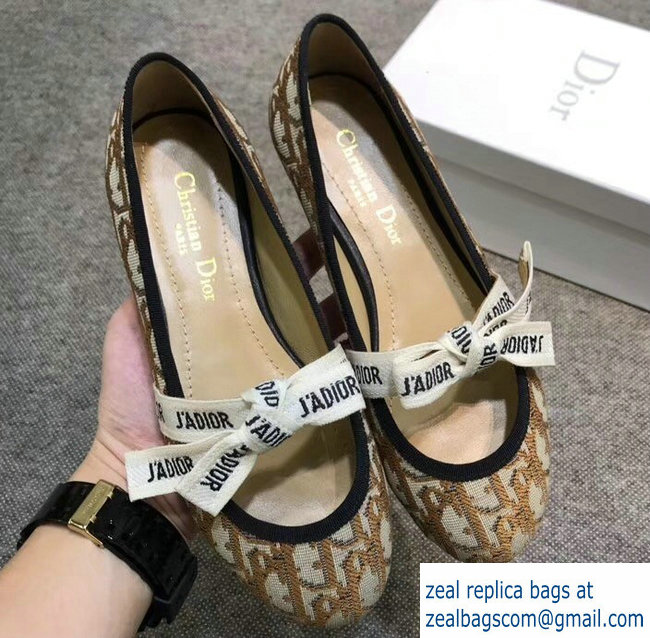 Dior J'Adior And Bow Ribbon Ballet Pumps In Obliuqe Jacquard Canvas Brown 2019