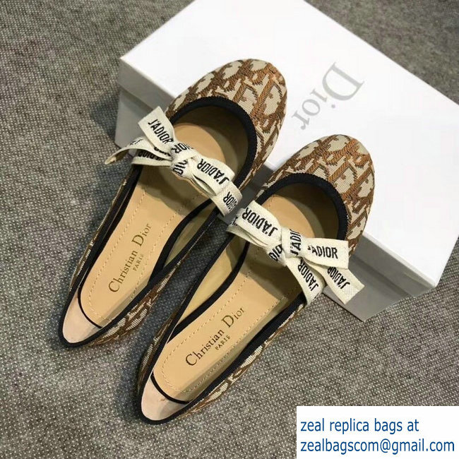 Dior J'Adior And Bow Ribbon Ballet Pumps In Obliuqe Jacquard Canvas Brown 2019