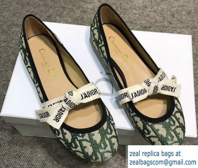 Dior J'Adior And Bow Ribbon Ballet Pumps In Obliuqe Jacquard Canvas Green 2019