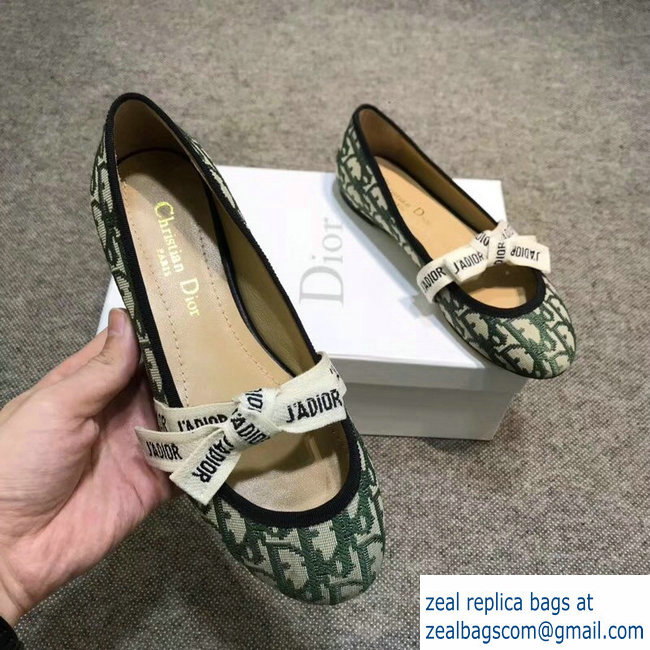 Dior J'Adior And Bow Ribbon Ballet Pumps In Obliuqe Jacquard Canvas Green 2019