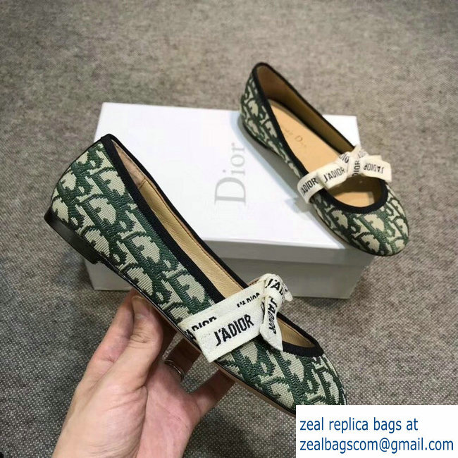 Dior J'Adior And Bow Ribbon Ballet Pumps In Obliuqe Jacquard Canvas Green 2019