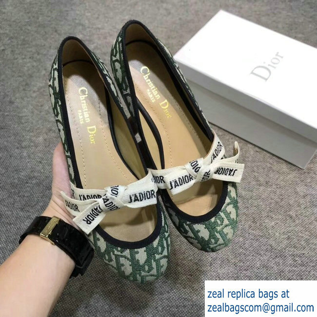 Dior J'Adior And Bow Ribbon Ballet Pumps In Obliuqe Jacquard Canvas Green 2019