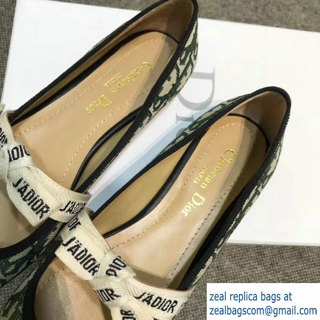 Dior J'Adior And Bow Ribbon Ballet Pumps In Obliuqe Jacquard Canvas Green 2019