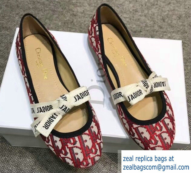 Dior J'Adior And Bow Ribbon Ballet Pumps In Obliuqe Jacquard Canvas Red 2019
