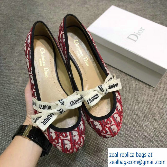 Dior J'Adior And Bow Ribbon Ballet Pumps In Obliuqe Jacquard Canvas Red 2019