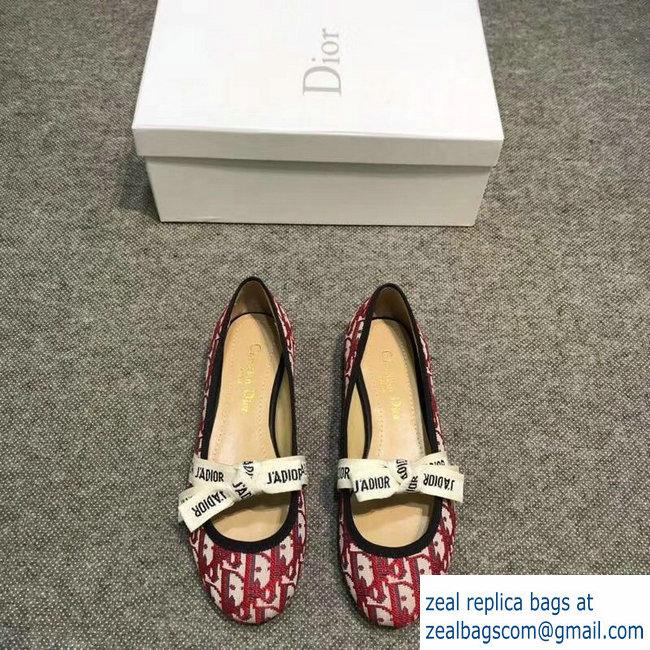 Dior J'Adior And Bow Ribbon Ballet Pumps In Obliuqe Jacquard Canvas Red 2019 - Click Image to Close