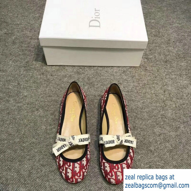 Dior J'Adior And Bow Ribbon Ballet Pumps In Obliuqe Jacquard Canvas Red 2019