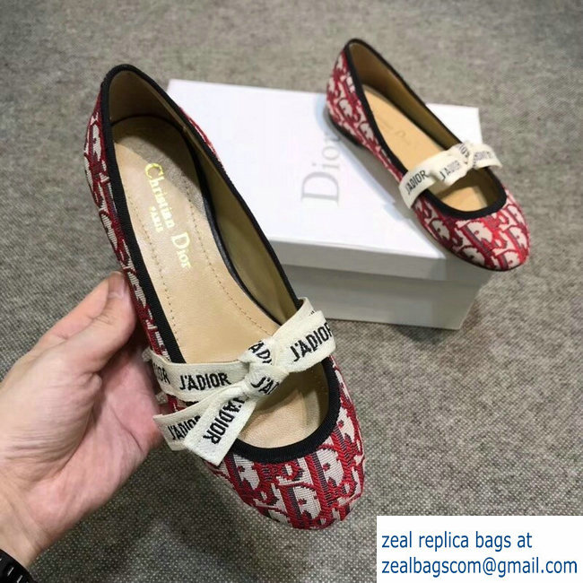 Dior J'Adior And Bow Ribbon Ballet Pumps In Obliuqe Jacquard Canvas Red 2019