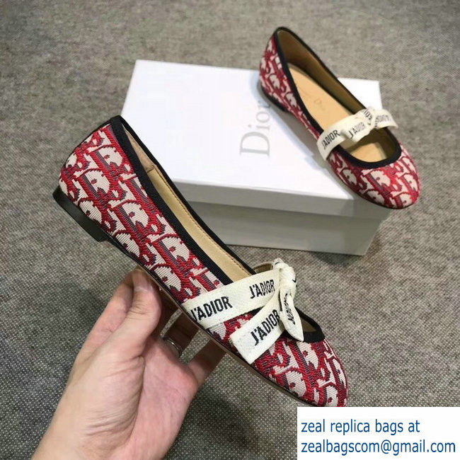 Dior J'Adior And Bow Ribbon Ballet Pumps In Obliuqe Jacquard Canvas Red 2019