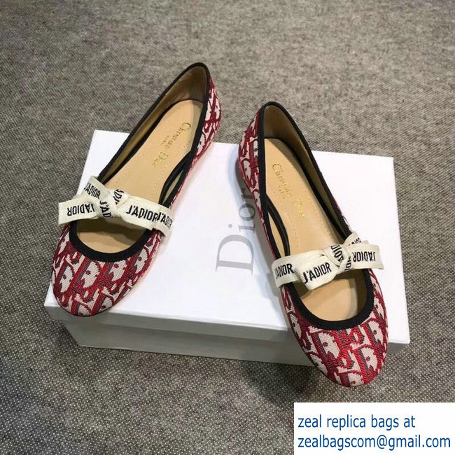 Dior J'Adior And Bow Ribbon Ballet Pumps In Obliuqe Jacquard Canvas Red 2019 - Click Image to Close