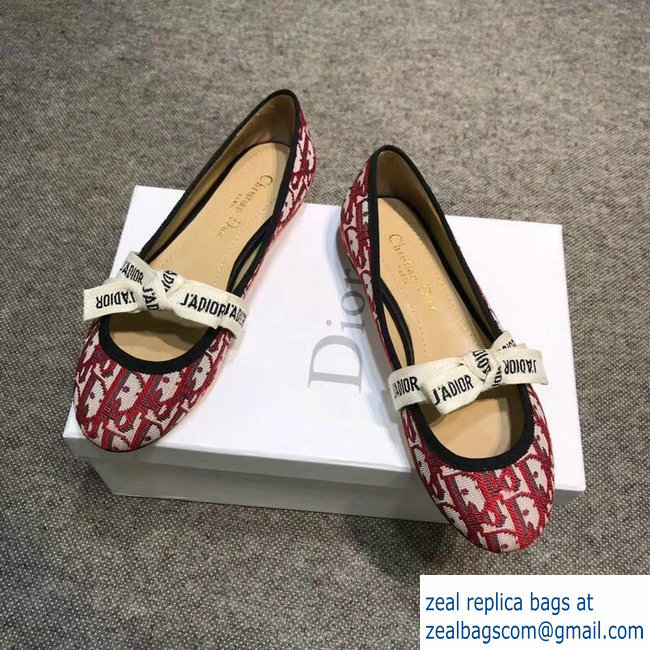 Dior J'Adior And Bow Ribbon Ballet Pumps In Obliuqe Jacquard Canvas Red 2019