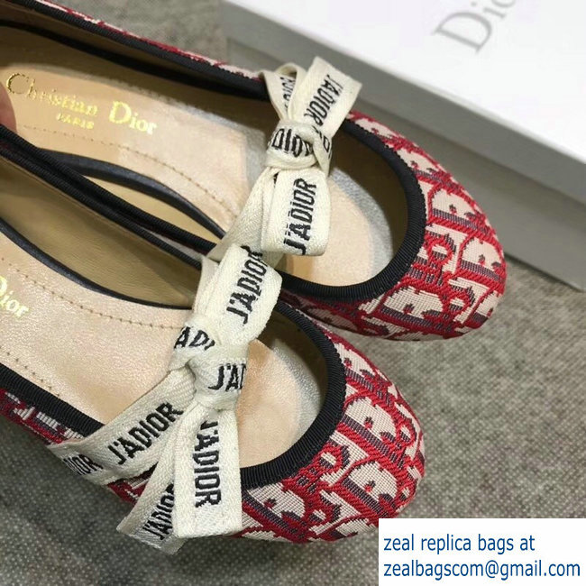 Dior J'Adior And Bow Ribbon Ballet Pumps In Obliuqe Jacquard Canvas Red 2019