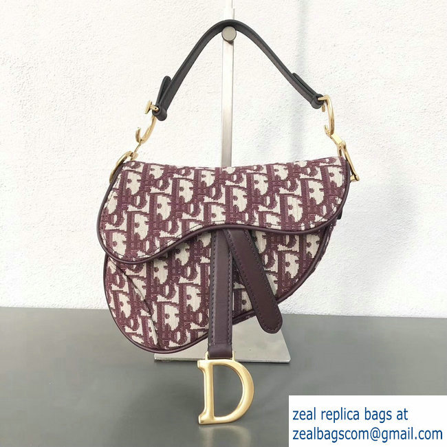 Dior Mini Saddle Bag In Burgundy Oblique Jacquard Canvas 2018