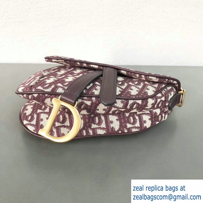 Dior Mini Saddle Bag In Burgundy Oblique Jacquard Canvas 2018