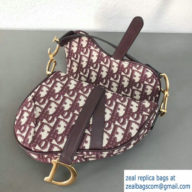 Dior Mini Saddle Bag In Burgundy Oblique Jacquard Canvas 2018