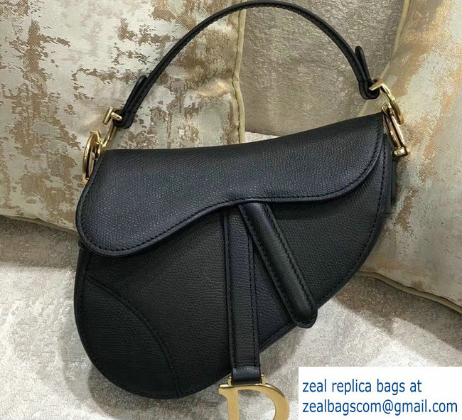 Dior Mini Saddle Bag in Grained Calfskin Black 2018