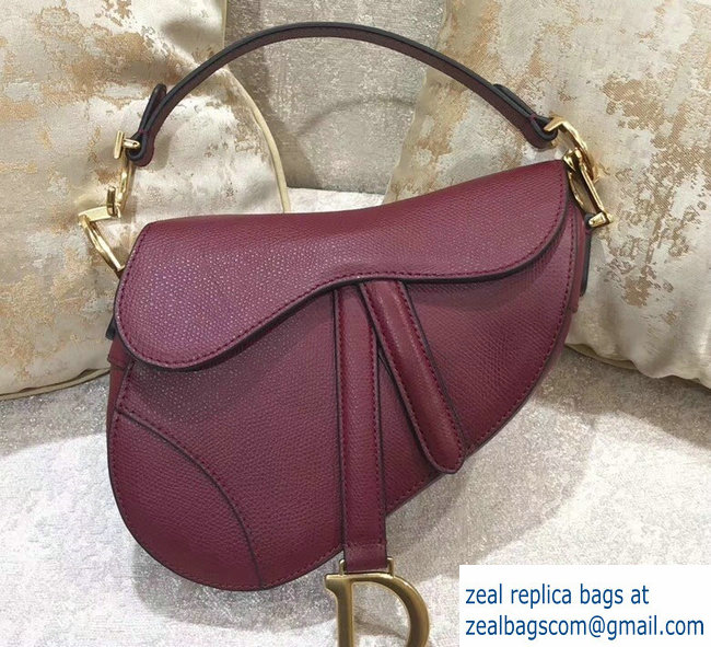 Dior Mini Saddle Bag in Grained Calfskin Burgundy 2018