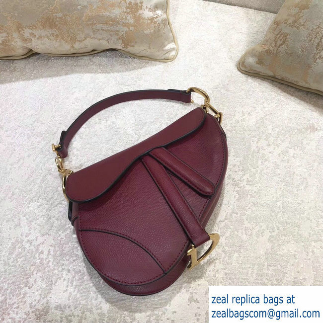 Dior Mini Saddle Bag in Grained Calfskin Burgundy 2018