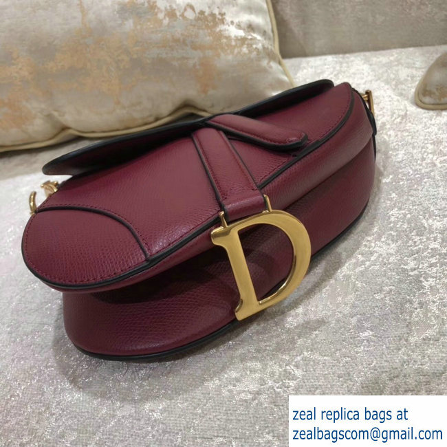 Dior Mini Saddle Bag in Grained Calfskin Burgundy 2018