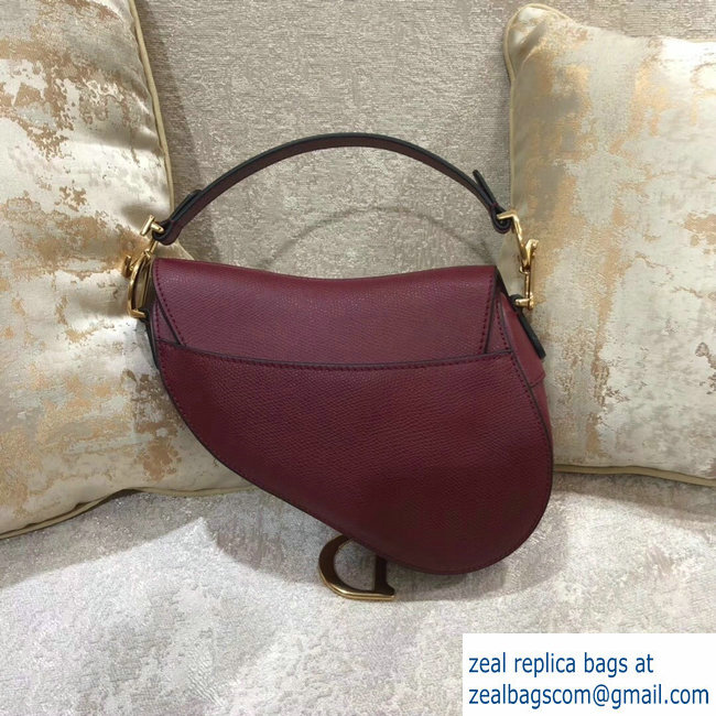 Dior Mini Saddle Bag in Grained Calfskin Burgundy 2018 - Click Image to Close