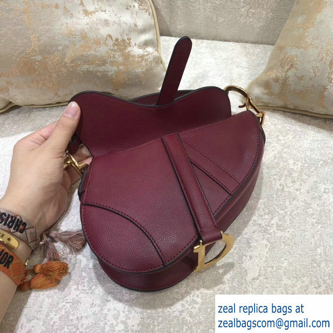 Dior Mini Saddle Bag in Grained Calfskin Burgundy 2018