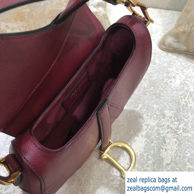 Dior Mini Saddle Bag in Grained Calfskin Burgundy 2018