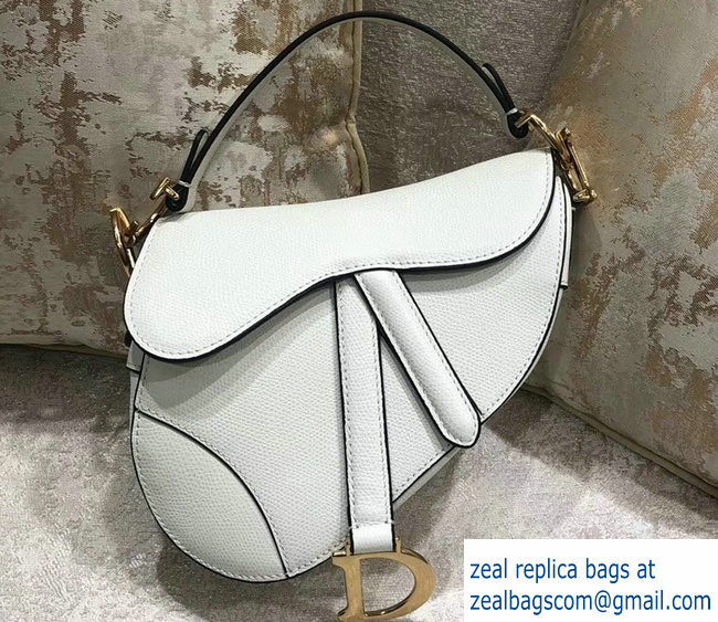 Dior Mini Saddle Bag in Grained Calfskin White 2018