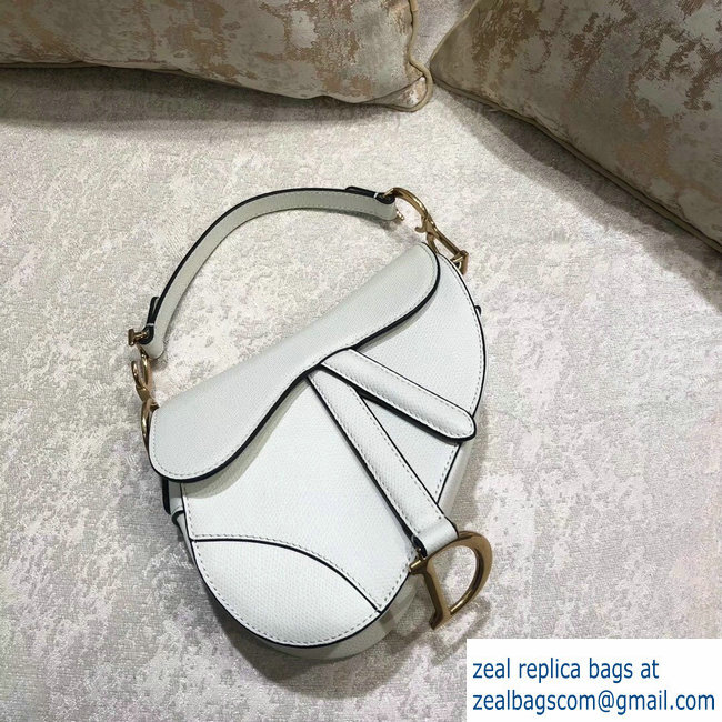 Dior Mini Saddle Bag in Grained Calfskin White 2018 - Click Image to Close